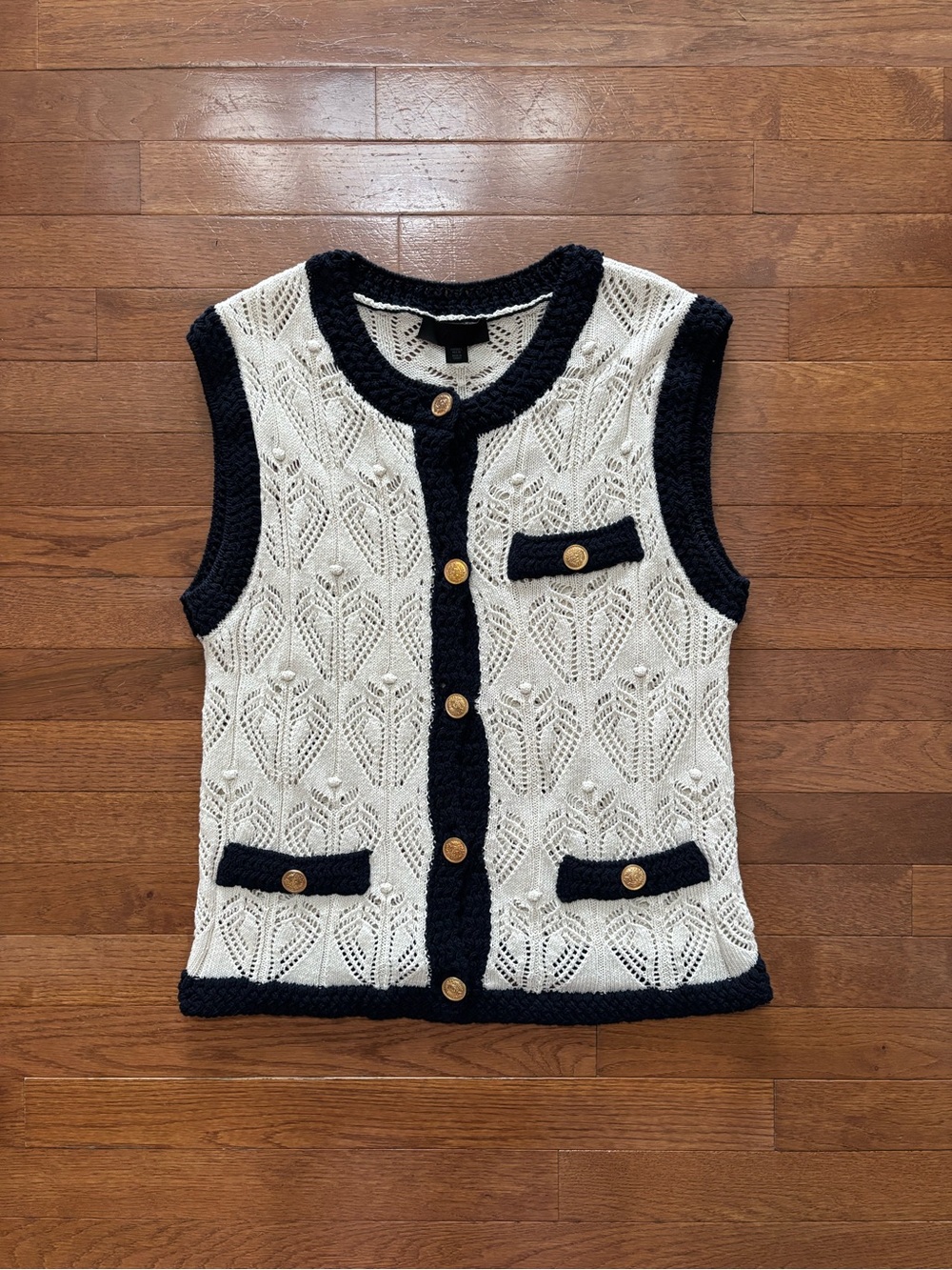 Zara Button Up Knit Sleeveless Blouse with Gold Medallion Buttons